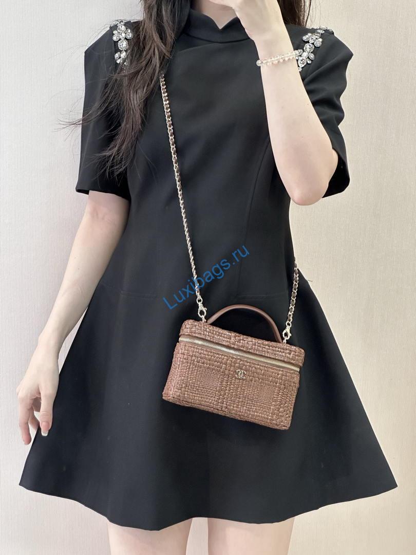 Chanel Classic Vanity with Chain Braided Raffia & Gold-Tone Metal AP4385 Brown | chanel classic vanity with chain braided raffia gold tone metal ap4385 brown 59