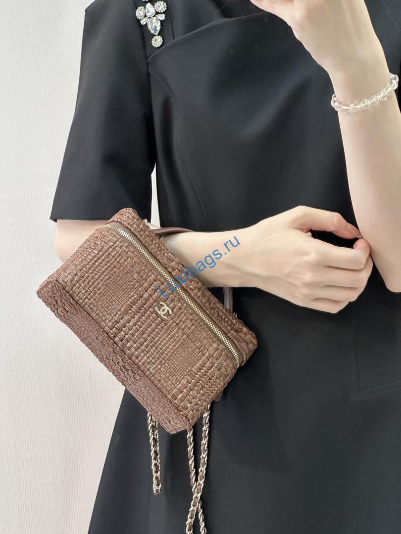 Chanel Classic Vanity with Chain Braided Raffia & Gold-Tone Metal AP4385 Brown | chanel classic vanity with chain braided raffia gold tone metal ap4385 brown 64