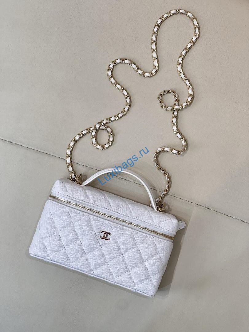Chanel Classic Vanity with Chain Grained Shiny Calfskin & Gold-Tone Metal AP4385 White | chanel classic vanity with chain grained shiny calfskin gold tone metal ap4385 011