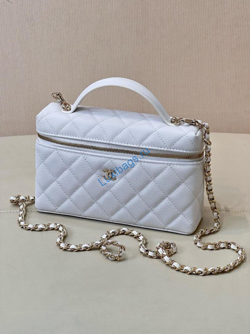 Chanel Classic Vanity with Chain Grained Shiny Calfskin & Gold-Tone Metal AP4385 White | chanel classic vanity with chain grained shiny calfskin gold tone metal ap4385 014