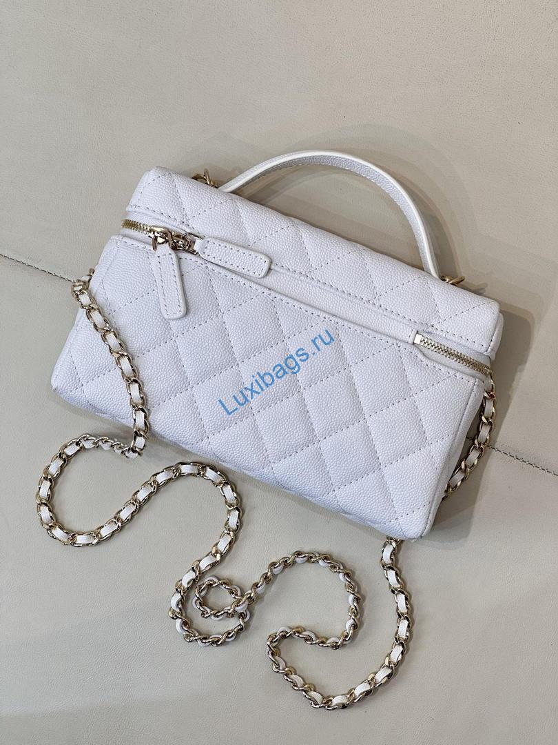 Chanel Classic Vanity with Chain Grained Shiny Calfskin & Gold-Tone Metal AP4385 White | chanel classic vanity with chain grained shiny calfskin gold tone metal ap4385 018
