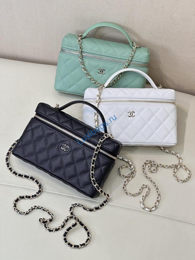 Chanel Classic Vanity with Chain Grained Shiny Calfskin & Gold-Tone Metal AP4385 White | chanel classic vanity with chain grained shiny calfskin gold tone metal ap4385 020