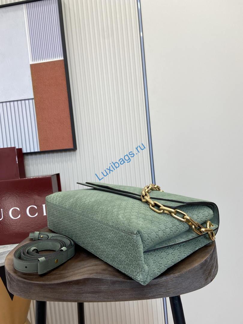 Gucci 857362 Large Shoulder With Chain Bag Suede Green GG | gucci 857362 large shoulder with chain bag suede yellow gg 03