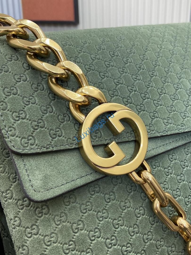 Gucci 857362 Large Shoulder With Chain Bag Suede Green GG | gucci 857362 large shoulder with chain bag suede yellow gg 06