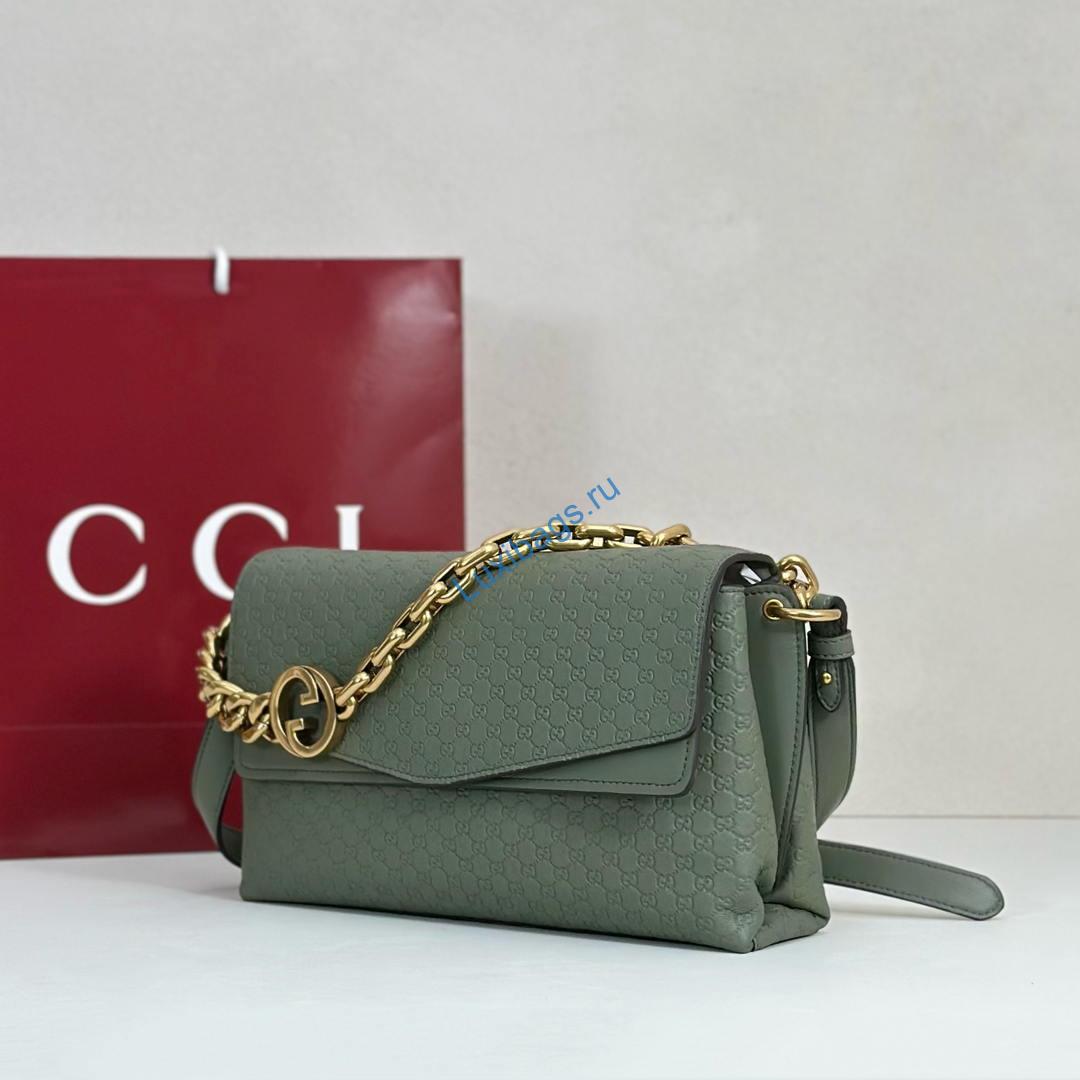 Gucci 857622 Medium Shoulder Bag Leather Green GG | gucci 857622 medium shoulder bag leather black gg 011