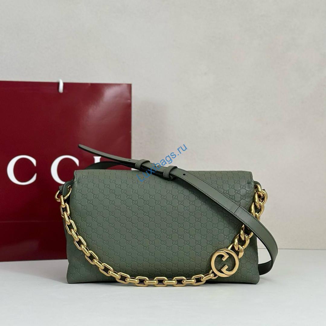 Gucci 857622 Medium Shoulder Bag Leather Green GG | gucci 857622 medium shoulder bag leather black gg 012