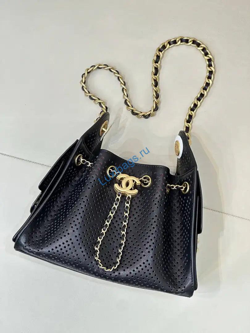 Chanel AS5631 25 Mini Handbag Perforated Calfskin & Gold-Tone Metal Black | chanel as5631 25 mini handbag perforated calfskin gold tone metal black 02