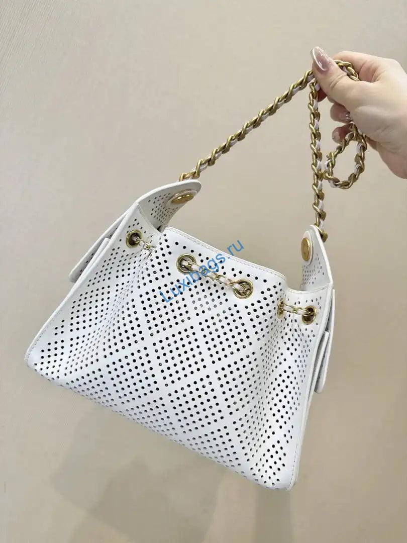 Chanel AS5631 25 Mini Handbag Perforated Calfskin & Gold-Tone Metal White | chanel as5631 25 mini handbag perforated calfskin gold tone metal white 14