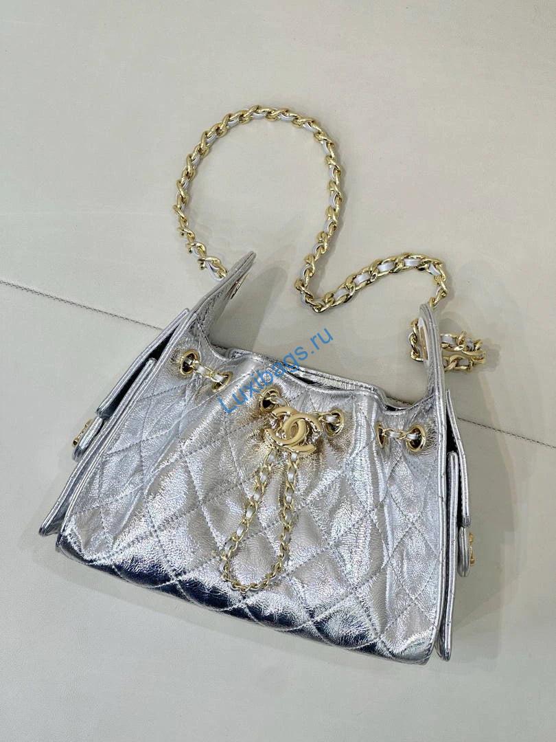Chanel AS5631 Mini Hobo Metallic calfskin Silver | chanel as5631 mini hobo calfskin gold tone metal silver 02