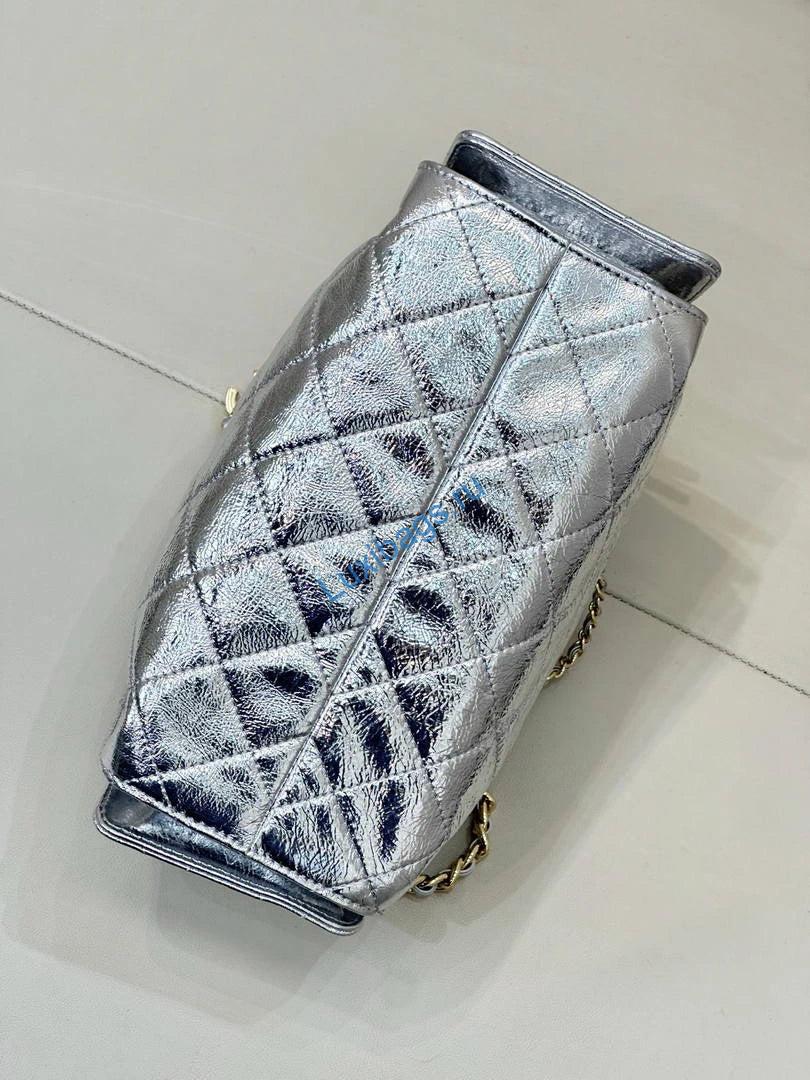 Chanel AS5631 Mini Hobo Metallic calfskin Silver | chanel as5631 mini hobo calfskin gold tone metal silver 09