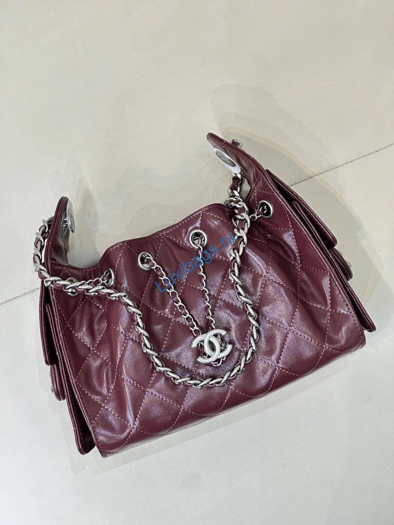chanel as5631 mini hobo shiny crumpled calfskin & silver-tone metal dark burgundy 2 Chanel AS5631 Mini Hobo Shiny Crumpled Calfskin & Silver-Tone Metal Dark Burgundy | chanel as5631 mini hobo metallic grained calfskin wine red 03