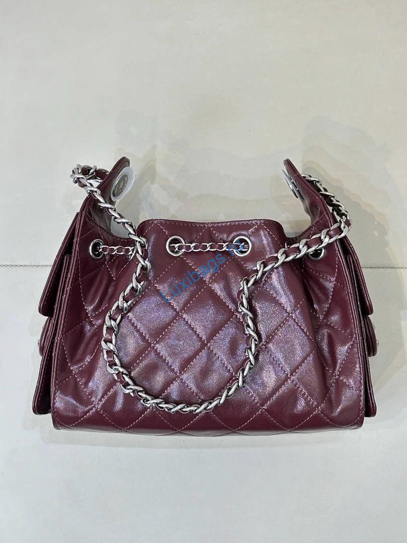chanel as5631 mini hobo shiny crumpled calfskin & silver-tone metal dark burgundy 6 Chanel AS5631 Mini Hobo Shiny Crumpled Calfskin & Silver-Tone Metal Dark Burgundy | chanel as5631 mini hobo metallic grained calfskin wine red 07
