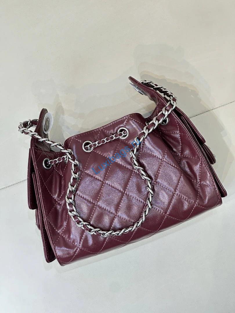 chanel as5631 mini hobo shiny crumpled calfskin & silver-tone metal dark burgundy 7 Chanel AS5631 Mini Hobo Shiny Crumpled Calfskin & Silver-Tone Metal Dark Burgundy | chanel as5631 mini hobo metallic grained calfskin wine red 08