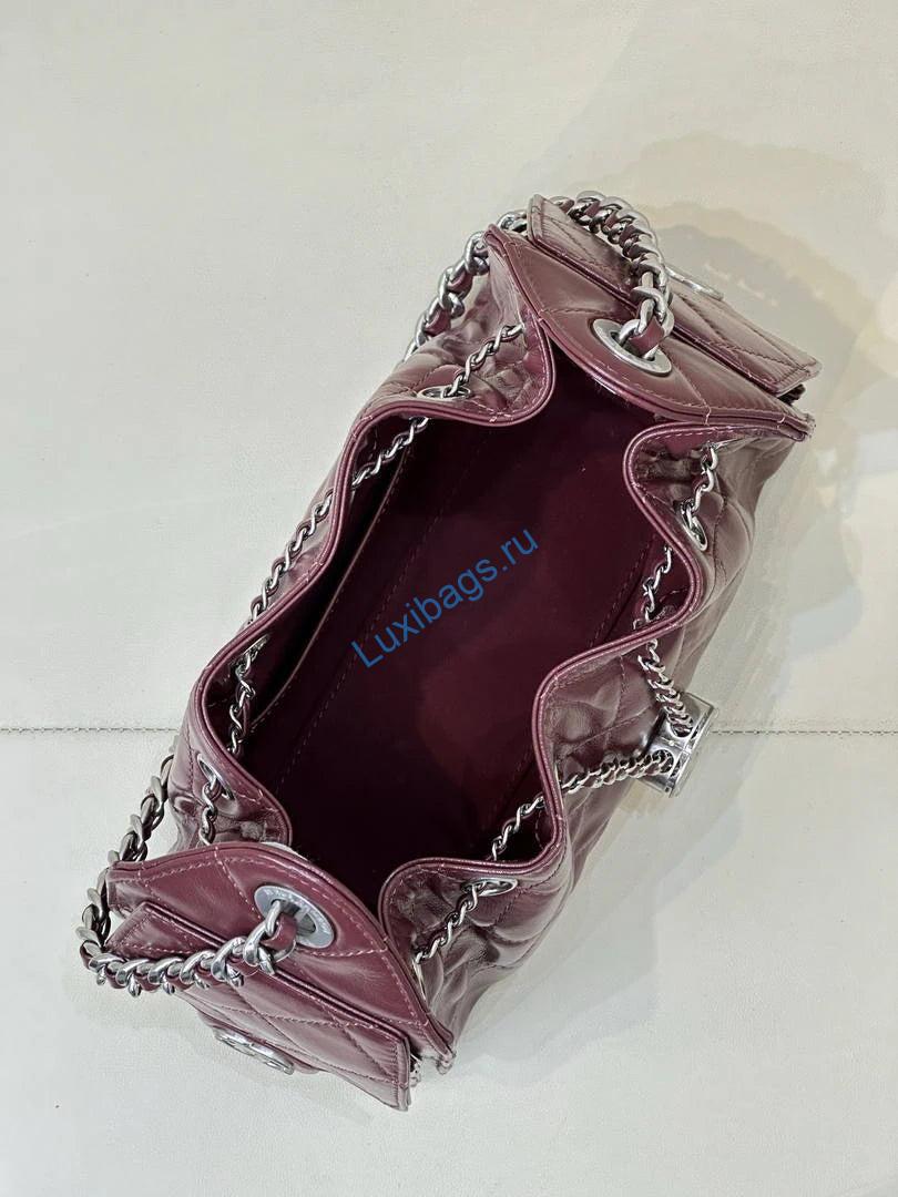 chanel as5631 mini hobo shiny crumpled calfskin & silver-tone metal dark burgundy 9 Chanel AS5631 Mini Hobo Shiny Crumpled Calfskin & Silver-Tone Metal Dark Burgundy | chanel as5631 mini hobo metallic grained calfskin wine red 10