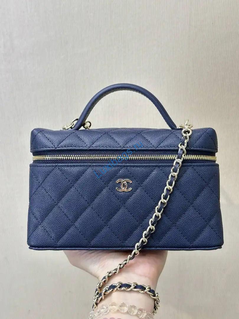 Chanel Classic Vanity with Chain Grained Shiny Calfskin & Gold-Tone Metal AP4385 Navy Blue | chanel classic vanity with chain grained shiny calfskin gold tone metal ap4385 navy blue 03