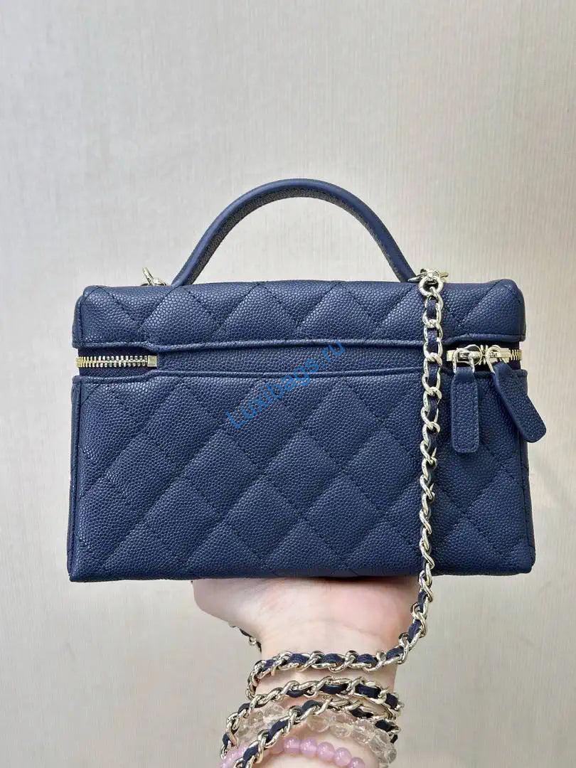 Chanel Classic Vanity with Chain Grained Shiny Calfskin & Gold-Tone Metal AP4385 Navy Blue | chanel classic vanity with chain grained shiny calfskin gold tone metal ap4385 navy blue 07