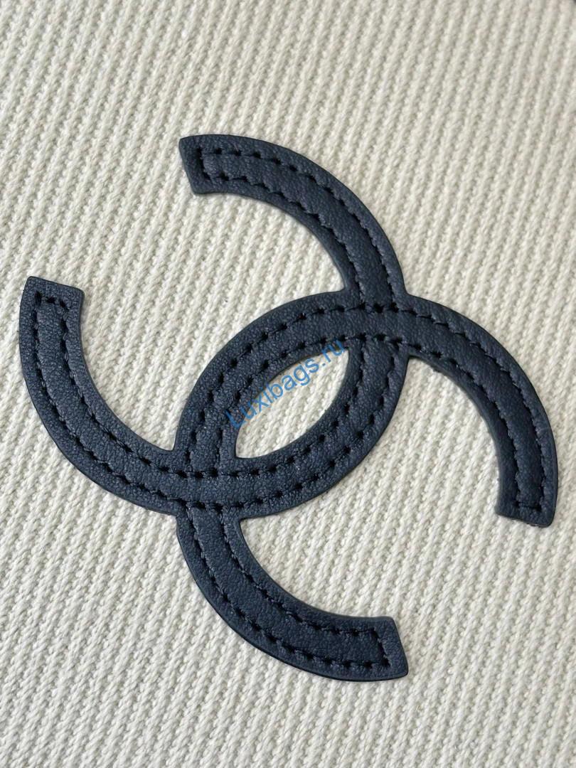 Chanel Large Zipped Pouch Canvas Calfskin & Silver-Tone Metal  AP5267 White &Black - Default Title - View 4