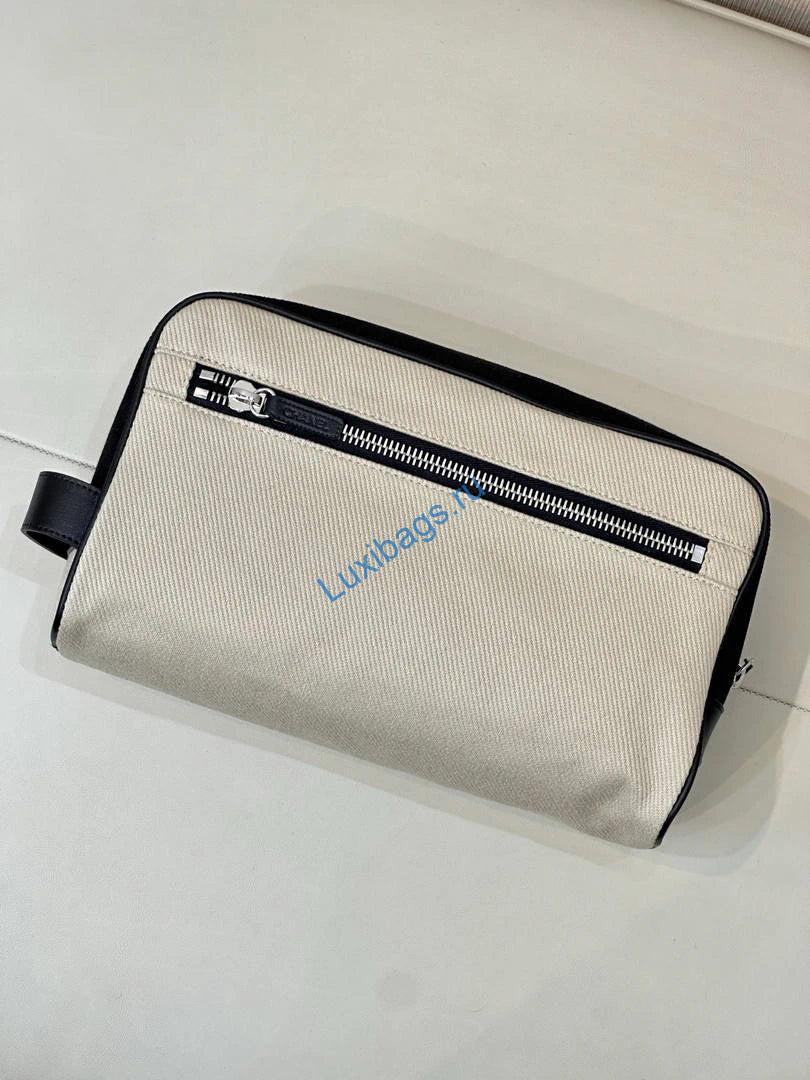 Chanel Large Zipped Pouch Canvas Calfskin & Silver-Tone Metal  AP5267 White &Black - Default Title - View 7