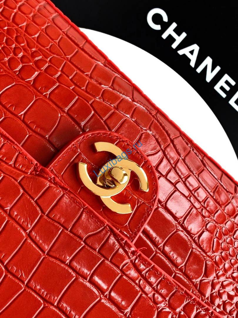 Chanel Maxi Flapbag Grained calfskin & gold-tone metal AS6231 Crocodile pattern Red | chanel maxi flapbag grained calfskin gold tone metal as6231 crocodile pattern red 05
