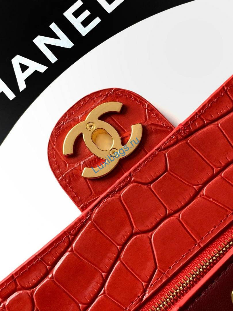 Chanel Maxi Flapbag Grained calfskin & gold-tone metal AS6231 Crocodile pattern Red | chanel maxi flapbag grained calfskin gold tone metal as6231 crocodile pattern red 07