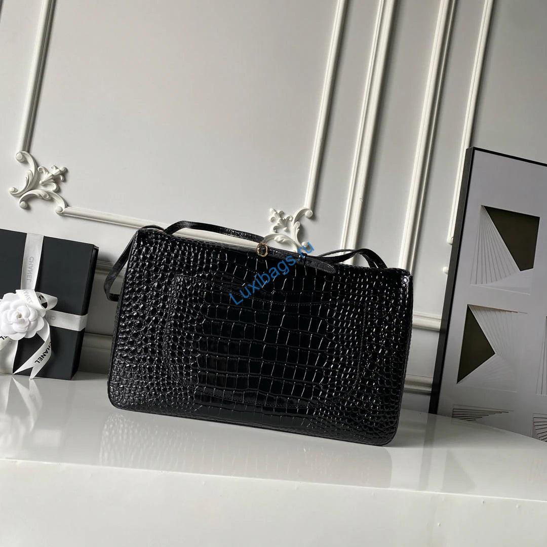Chanel Maxi Flapbag Grained calfskin & gold-tone metal AS6233 Crocodile pattern Black | chanel maxi flapbag grained calfskin gold tone metal as6233 crocodile pattern black 02