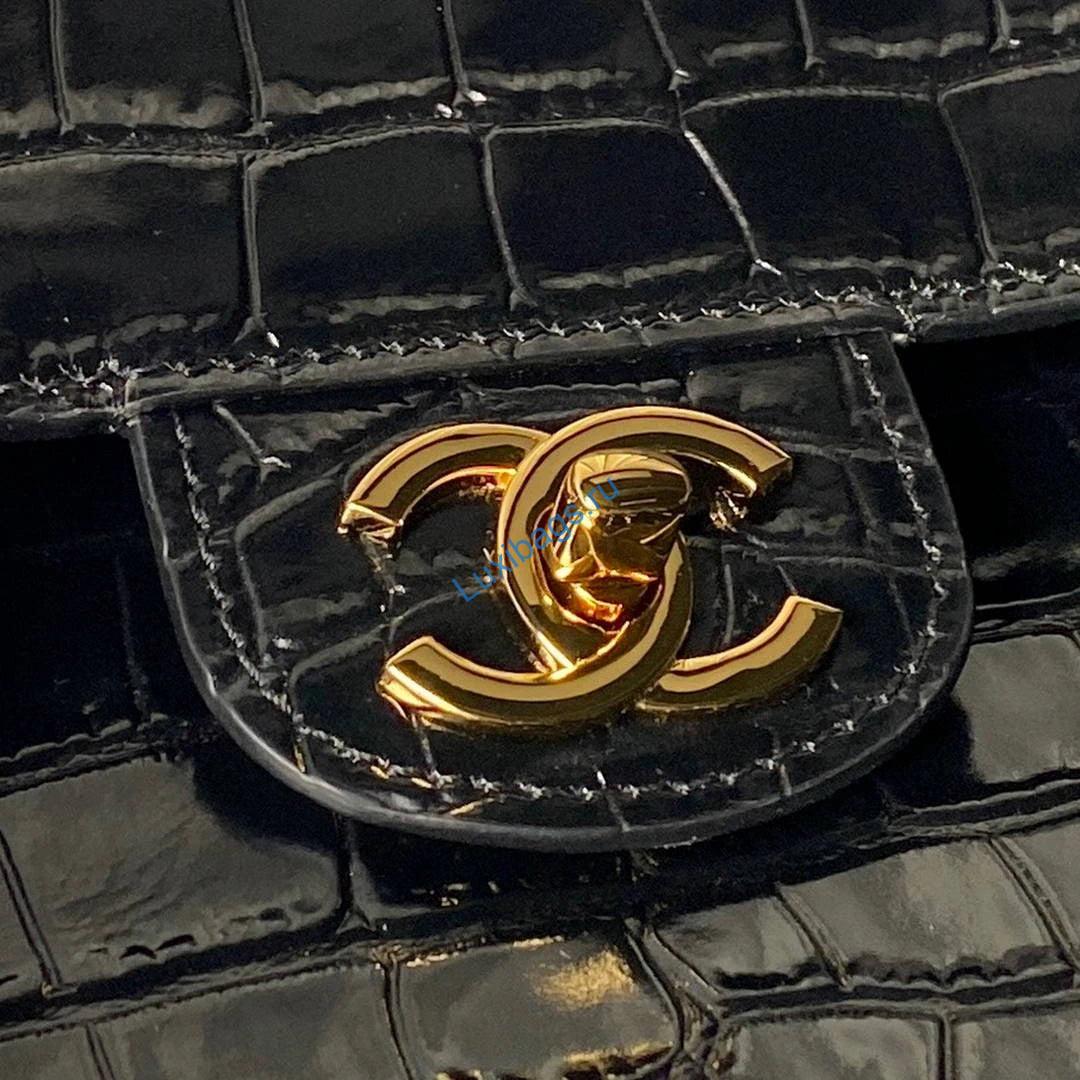 Chanel Maxi Flapbag Grained calfskin & gold-tone metal AS6233 Crocodile pattern Black | chanel maxi flapbag grained calfskin gold tone metal as6233 crocodile pattern black 03