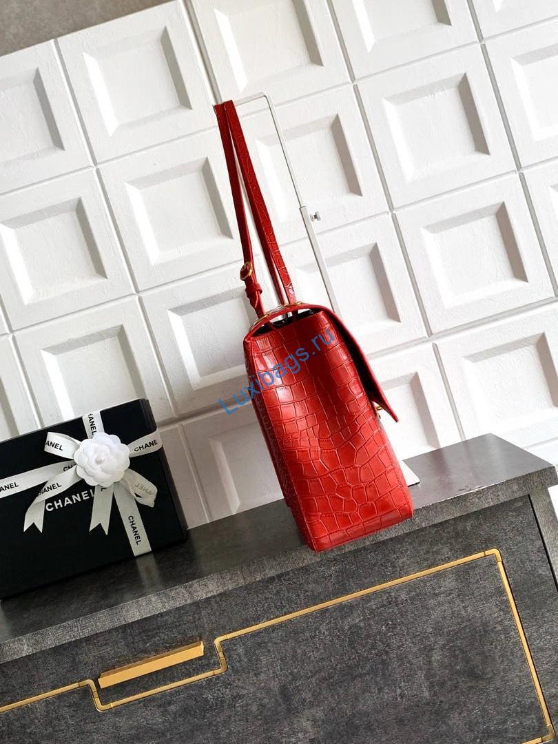 Chanel Maxi Flapbag Grained calfskin & gold-tone metal AS6233 Crocodile pattern Red | chanel maxi flapbag grained calfskin gold tone metal as6233 crocodile pattern red 2