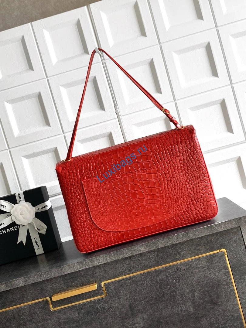 Chanel Maxi Flapbag Grained calfskin & gold-tone metal AS6233 Crocodile pattern Red | chanel maxi flapbag grained calfskin gold tone metal as6233 crocodile pattern red 3