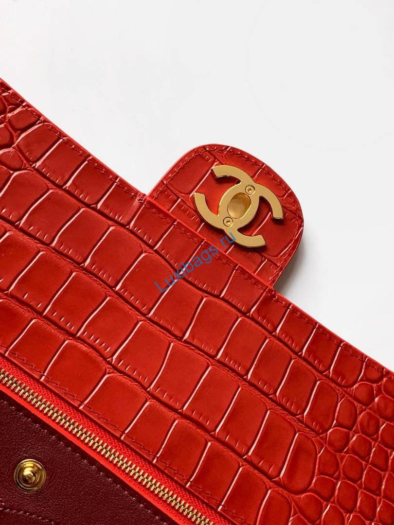 Chanel Maxi Flapbag Grained calfskin & gold-tone metal AS6233 Crocodile pattern Red | chanel maxi flapbag grained calfskin gold tone metal as6233 crocodile pattern red 6
