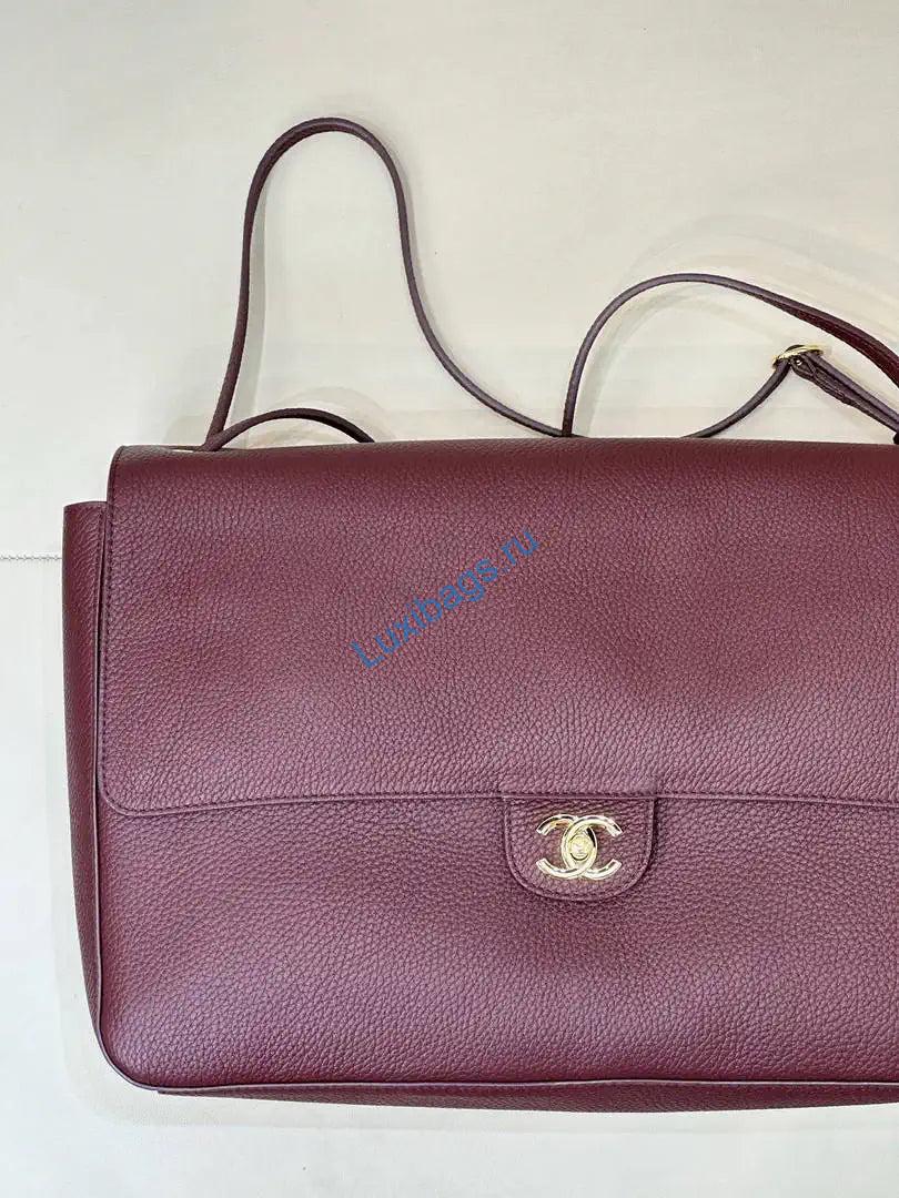 Chanel Maxi Flapbag Grained calfskin & gold-tone metal AS6233 Wine Red | chanel maxi flapbag grained calfskin gold tone metal as6233 002