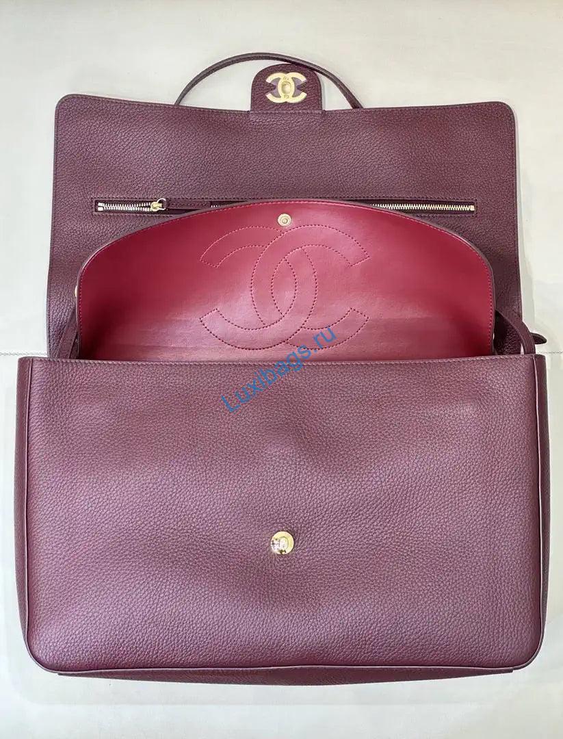 Chanel Maxi Flapbag Grained calfskin & gold-tone metal AS6233 Wine Red | chanel maxi flapbag grained calfskin gold tone metal as6233 005