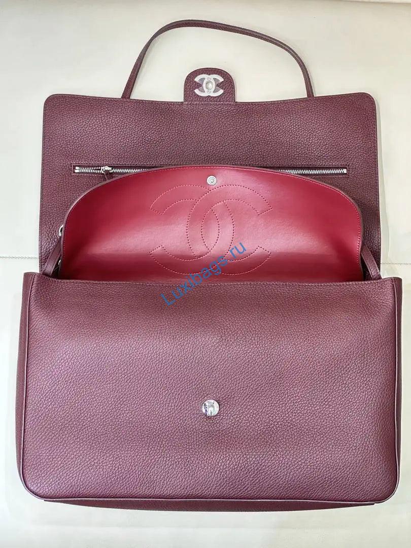 Chanel Maxi Flapbag Grained calfskin & gold-tone metal AS6233 Wine Red | chanel maxi flapbag grained calfskin gold tone metal as6233 015