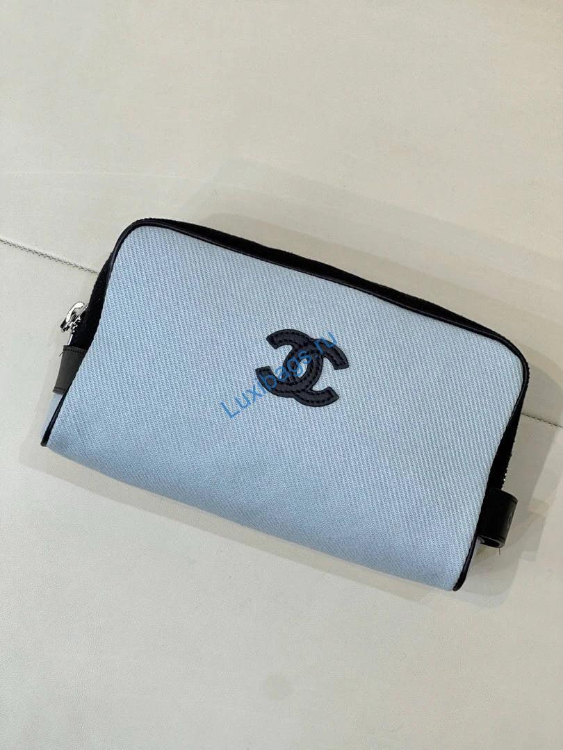 Chanel Small Zipped Pouch Canvas Calfskin & Silver-Tone Metal  AP5226 Blue & Black - Default Title - View 3