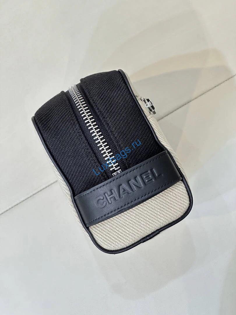 chanel small zipped pouch canvas calfskin & silver-tone metal ap5226 white &black 5 Chanel Small Zipped Pouch Canvas Calfskin & Silver-Tone Metal AP5226 White &Black - Default Title - View 6