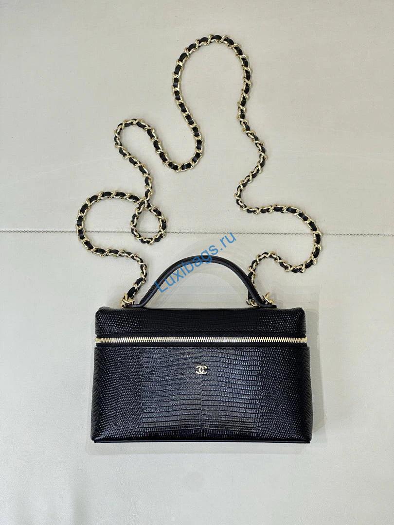 chanel vanity with chain lizard-patterned black calfskin ap5195 1 Chanel Vanity with Chain Lizard-patterned black Calfskin AP5195 - Default Title - View 2