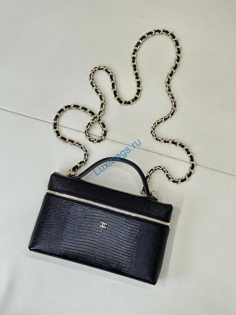 chanel vanity with chain lizard-patterned black calfskin ap5195 2 Chanel Vanity with Chain Lizard-patterned black Calfskin AP5195 - Default Title - View 3