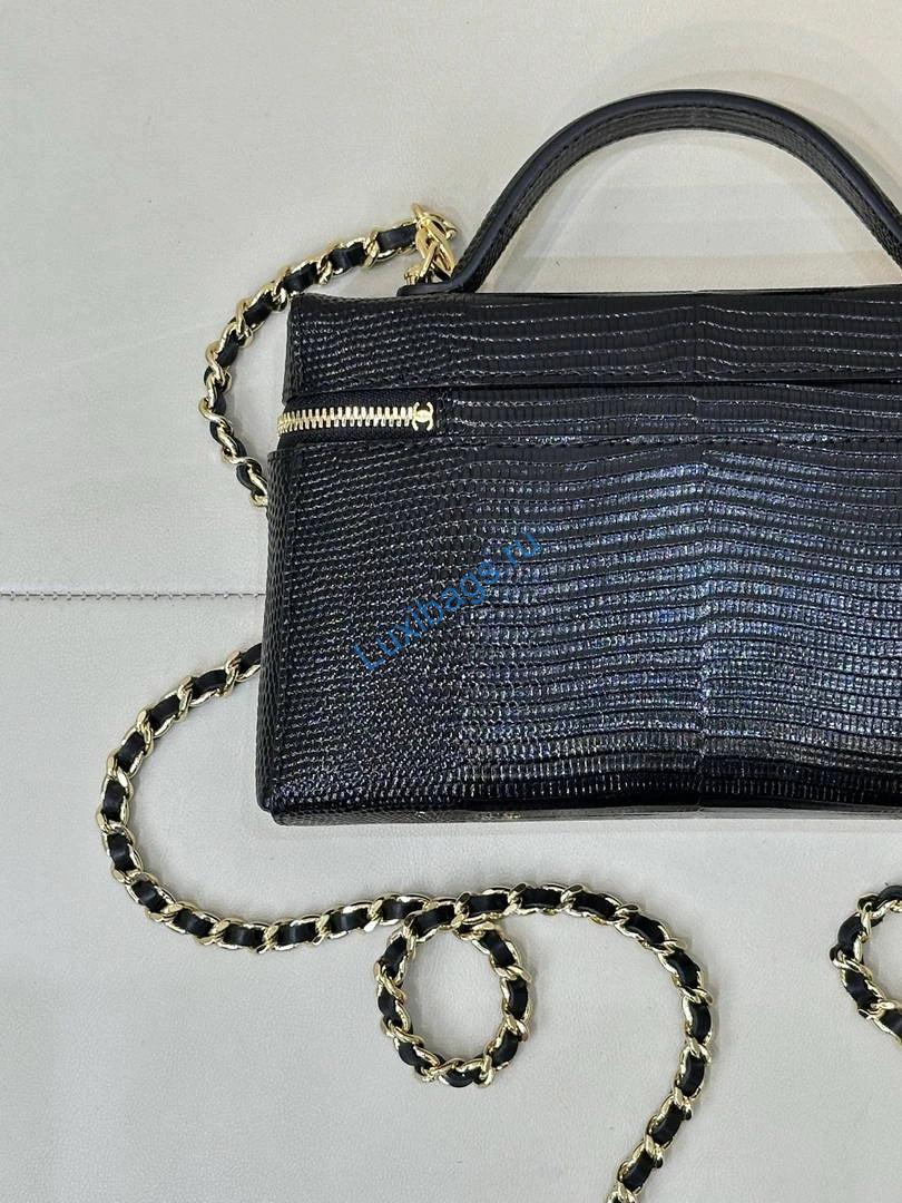 chanel vanity with chain lizard-patterned black calfskin ap5195 9 Chanel Vanity with Chain Lizard-patterned black Calfskin AP5195 - Default Title - View 10