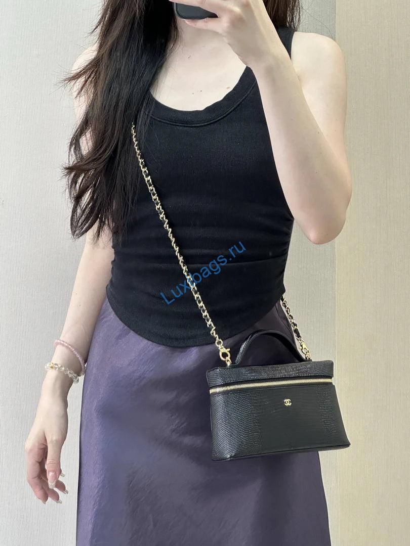 chanel vanity with chain lizard-patterned black calfskin ap5195 10 Chanel Vanity with Chain Lizard-patterned black Calfskin AP5195 - Default Title - View 11