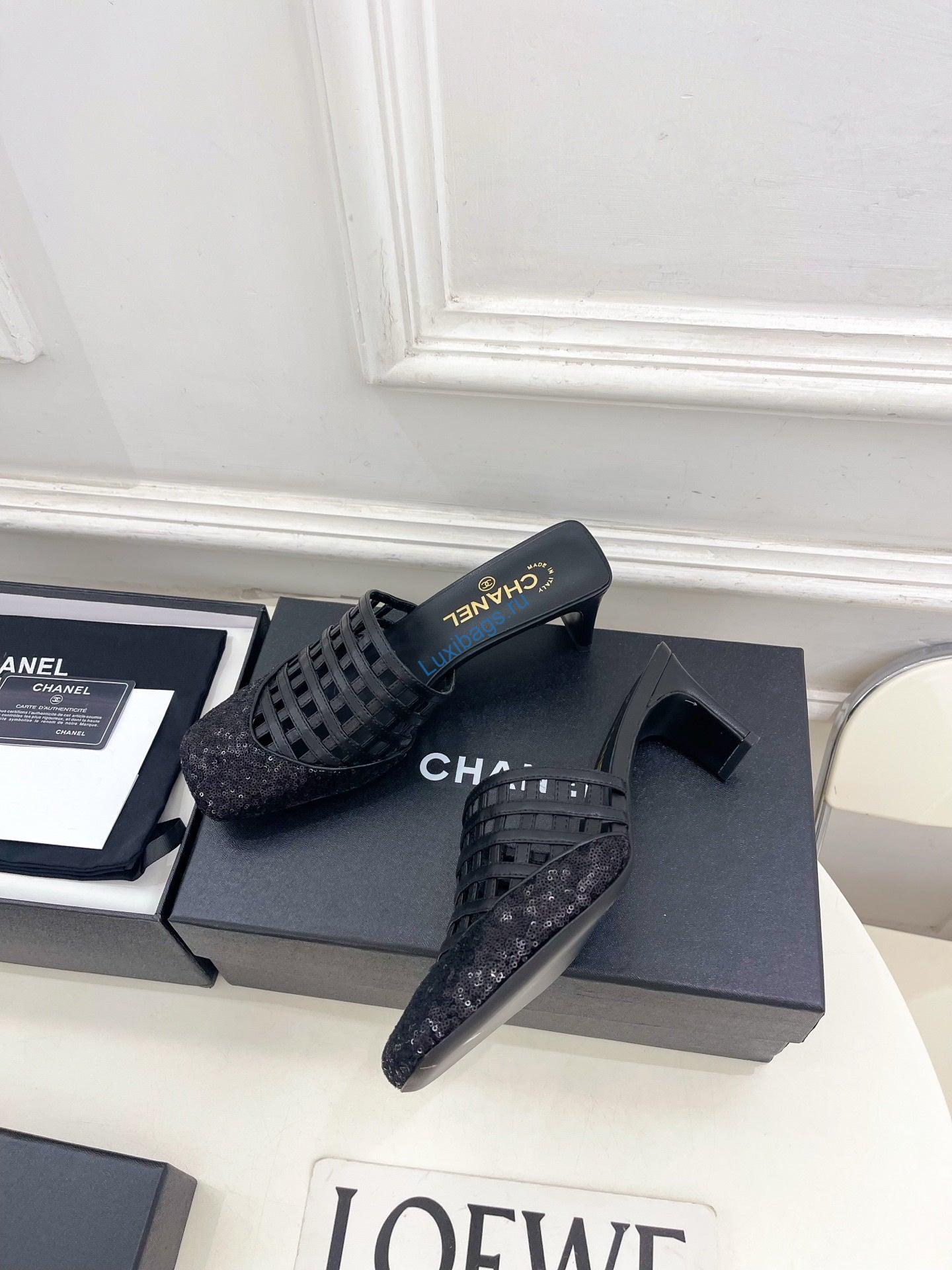 Chanel Women's Woven Openwork Square-toe Mules 6cm C93353 | chanel womens woven openwork square toe mules 6cm c93353 5
