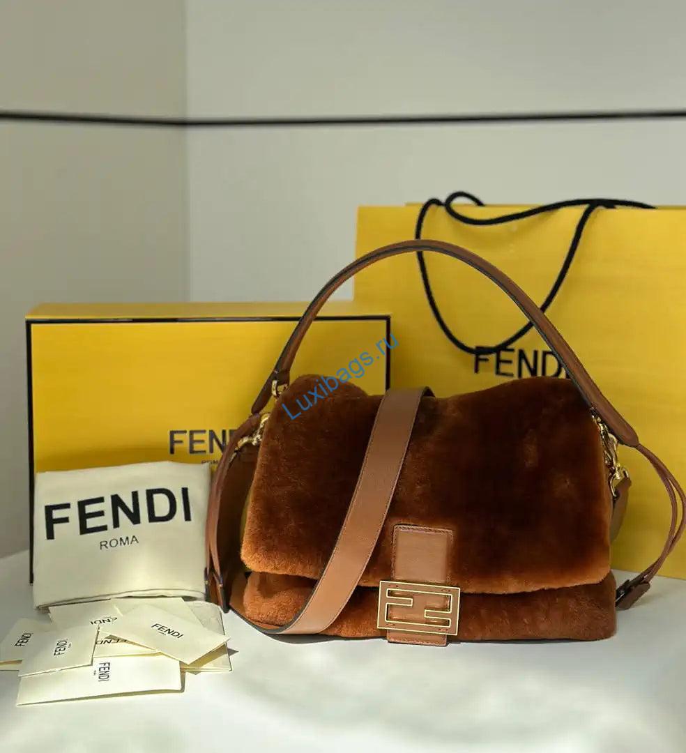 fendi 8br833aycuf0nga mamma baguette medium brown shearling bag 8693l 1 Fendi 8BR833AYCUF0NGA Mamma Baguette Medium Brown shearling bag 8693L - Default Title - View 2