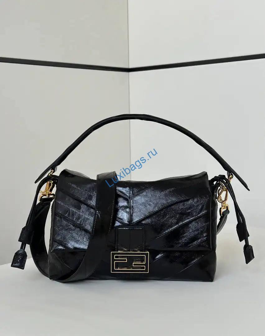 Fendi 8BR834 Mamma Baguette Large Black eel skin leather bag 8677AL - Default Title - View 2