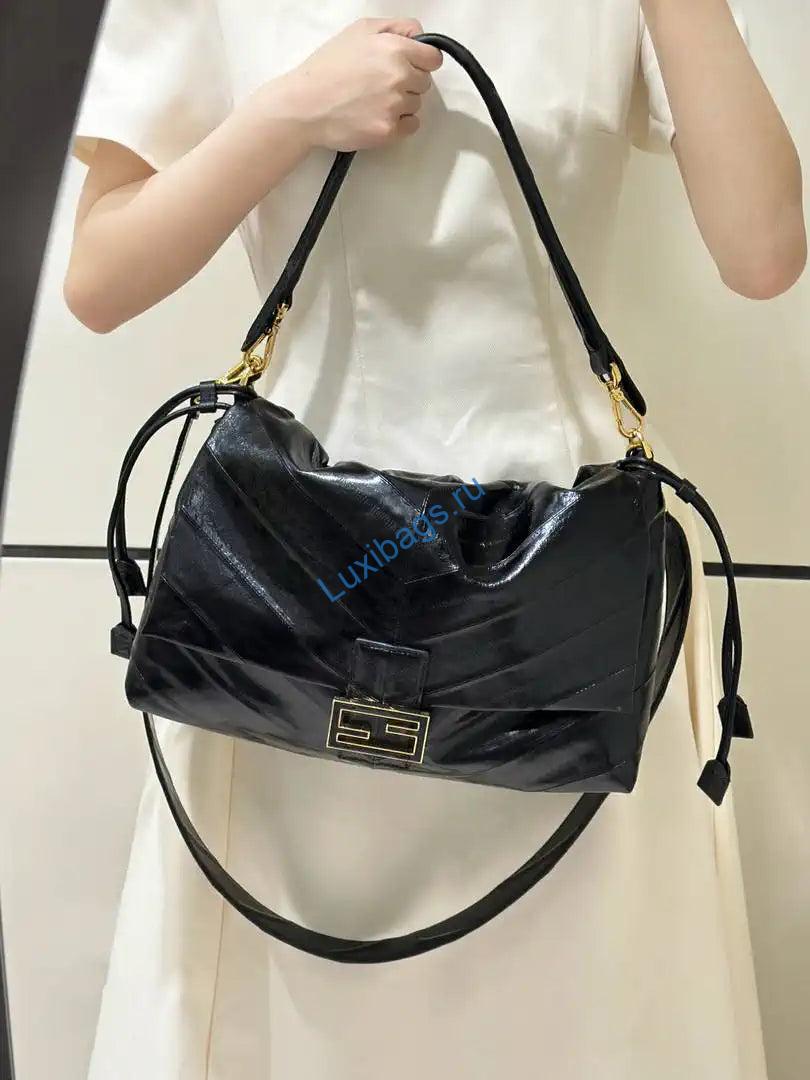 fendi 8br834 mamma baguette large black eel skin leather bag 8677al 10 Fendi 8BR834 Mamma Baguette Large Black eel skin leather bag 8677AL - Default Title - View 11