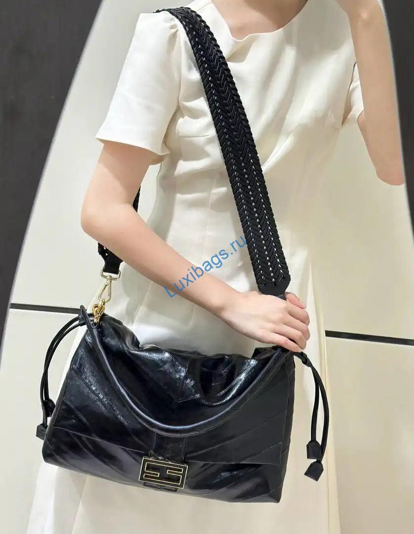 fendi 8br834 mamma baguette large black eel skin leather bag 8677al 11 Fendi 8BR834 Mamma Baguette Large Black eel skin leather bag 8677AL - Default Title - View 12