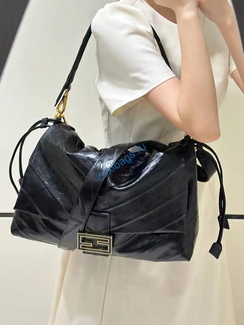 fendi 8br834 mamma baguette large black eel skin leather bag 8677al 12 Fendi 8BR834 Mamma Baguette Large Black eel skin leather bag 8677AL - Default Title - View 13