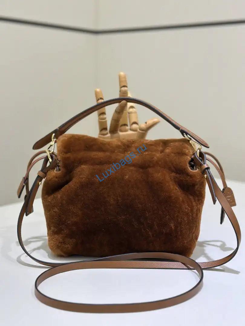 Fendi 8BS105ABVEF0K7E Small Mamma Baguette Brown shearling bag 8693s - Default Title - View 4