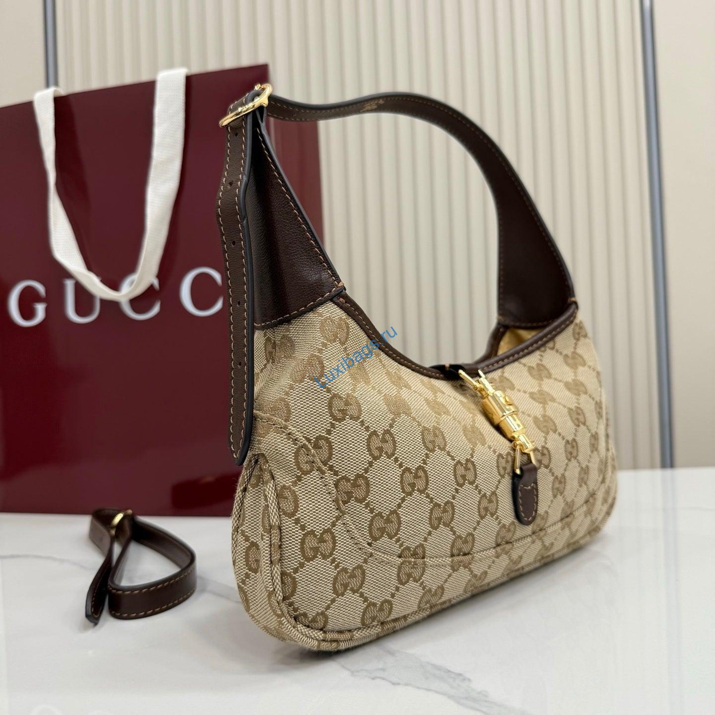 Gucci 863137 Jackie Slim Medium Shoulder Bag Sand and dark brown GG canvas | gucci 863137 jackie slim medium shoulder bag sand and dark brown gg canvas 2