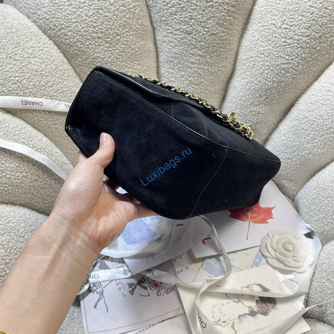 Chanel AS6281 Maxi Flap bag Suede Calfskin & Gold-Tone Metal Black | as6281 maxi flap bag suede calfskin gold tone metal 30