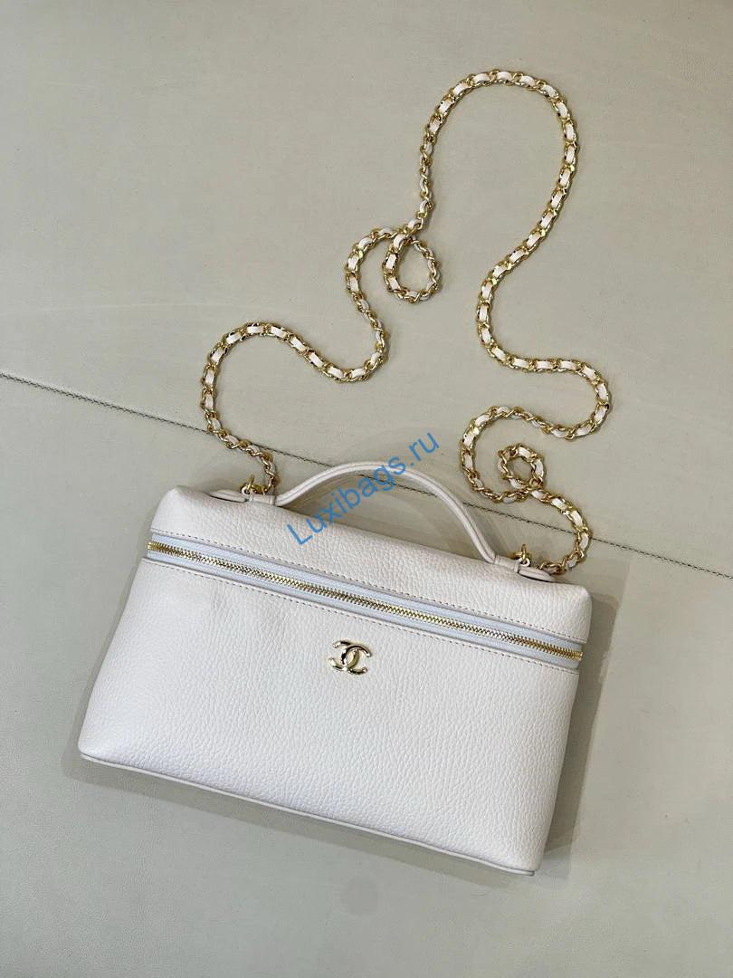 Chanel Large Vanity with chain AP5347 White | large vanity with chain suede calfskin gold tone metal AP5347 02