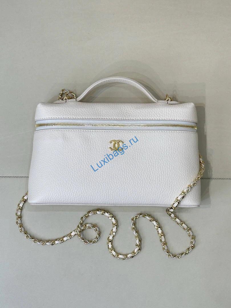 Chanel Large Vanity with chain AP5347 White | large vanity with chain suede calfskin gold tone metal AP5347 03