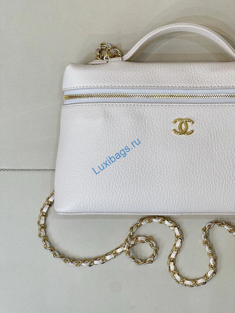 Chanel Large Vanity with chain AP5347 White | large vanity with chain suede calfskin gold tone metal AP5347 04